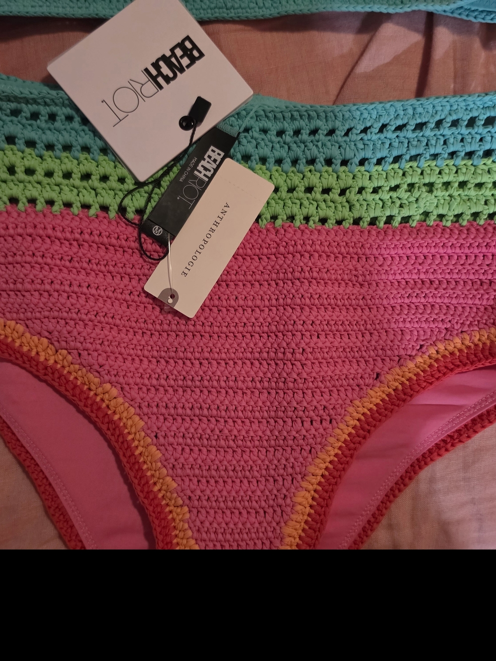 Beach Riot Multicolor Neon Crochet High-Waist Bikini Set Medium NWT - Picture 3 of 6